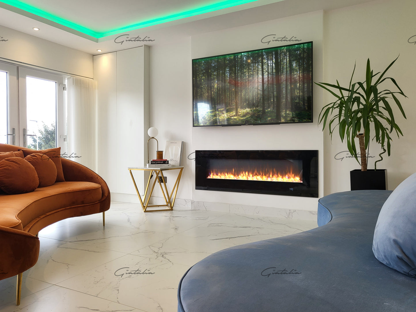 Media Wall Aurora Flush Mounted Electric Fire - 72 inch