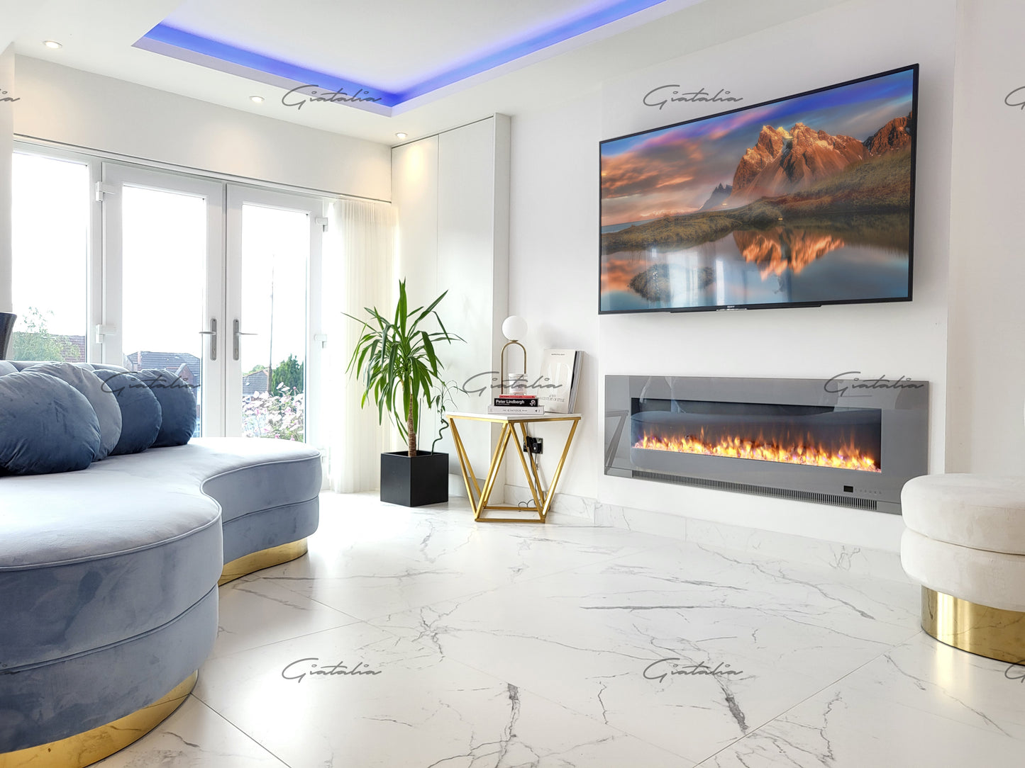 Media Wall Aurora Flush Mounted Electric Fire - 72 inch