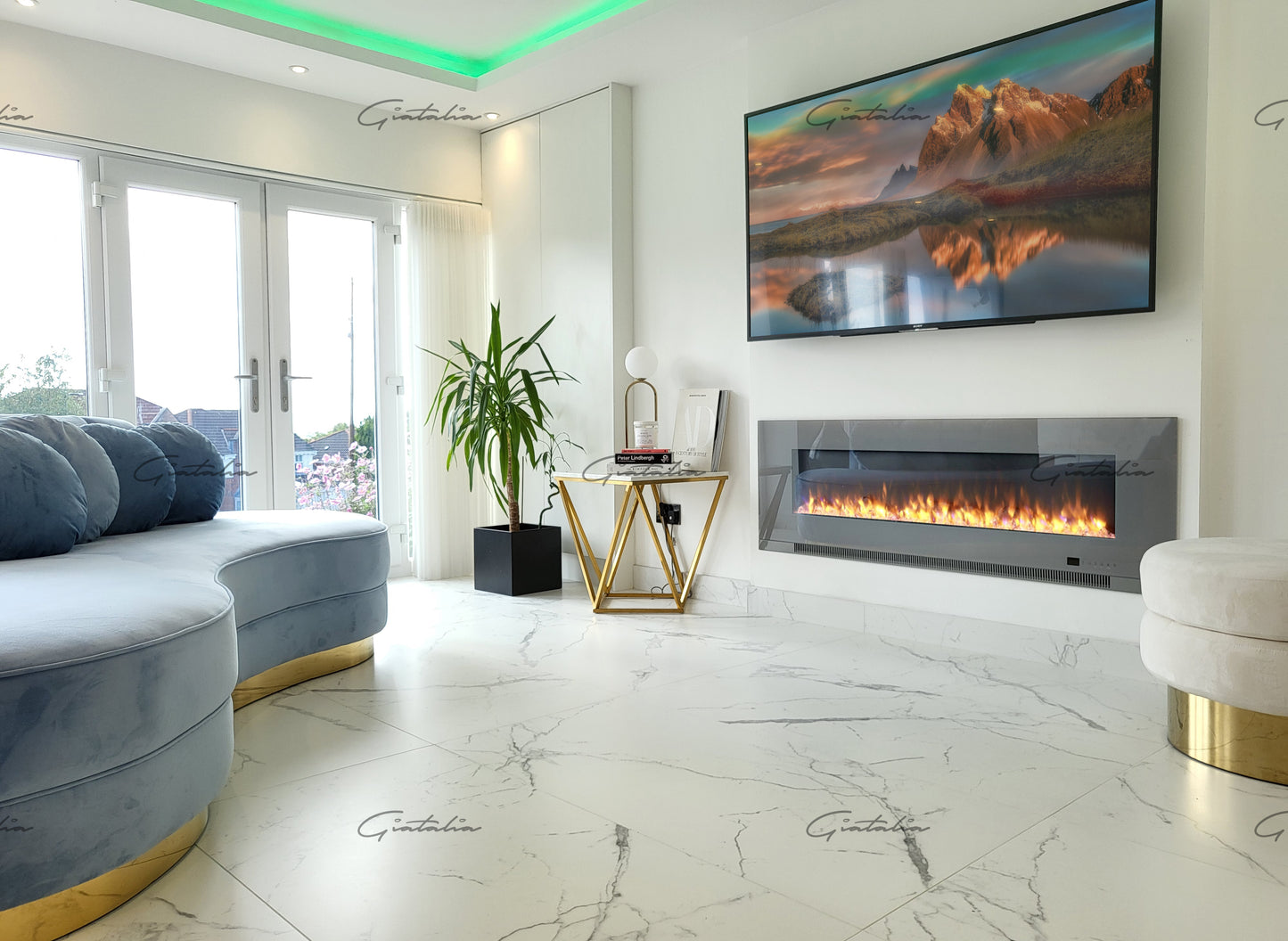 Media Wall Aurora Flush Mounted Electric Fire - 50 inch