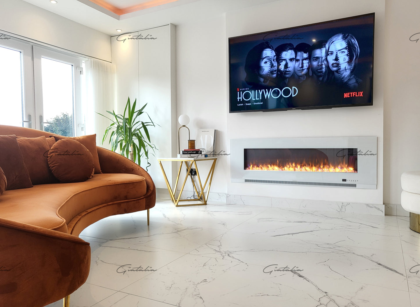 Media Wall Aurora Flush Mounted Electric Fire - 78 inch