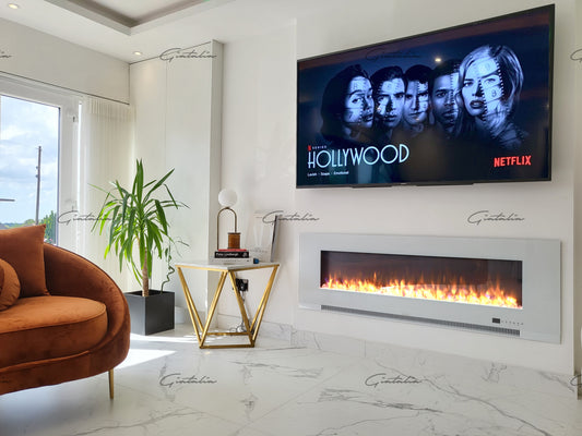 Media Wall Aurora Flush Mounted Electric Fire - 72 inch