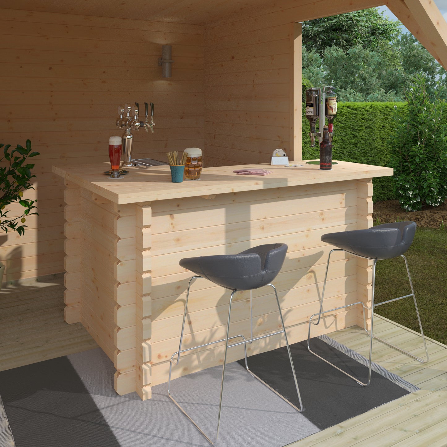 Man Cave L Shaped Wooden Bar