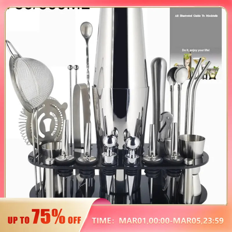 13-22Pcs 750ml 600ml Boston Cocktail Shaker Bar Tools Wine Mixer Set Bartender Cocktail Shaker Tool Kit with Holder