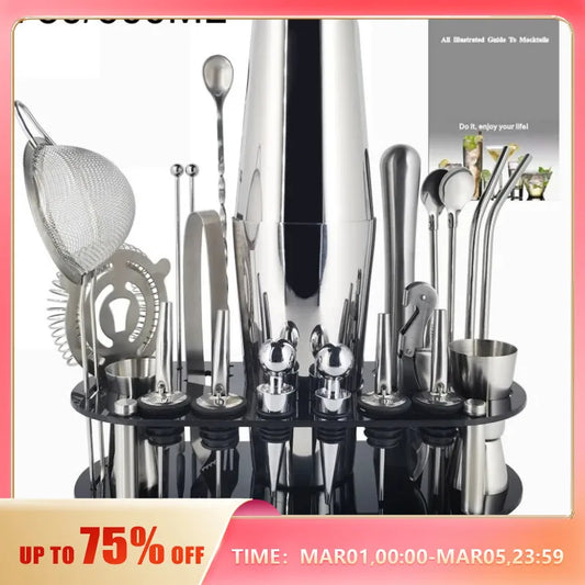 13-22Pcs 750ml 600ml Boston Cocktail Shaker Bar Tools Wine Mixer Set Bartender Cocktail Shaker Tool Kit with Holder