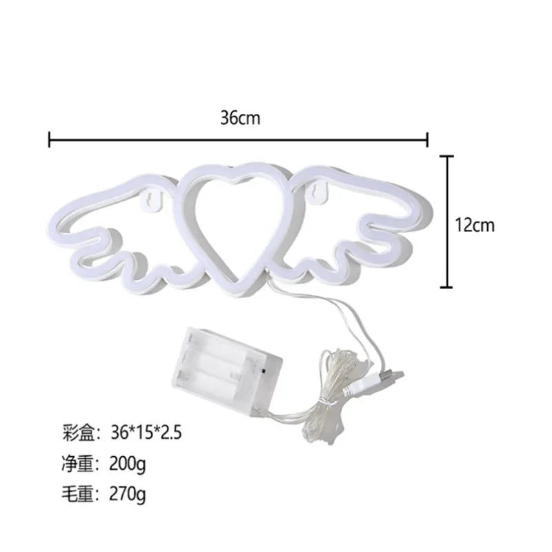Mouth, Lip, Heart, Wings Neon Sign