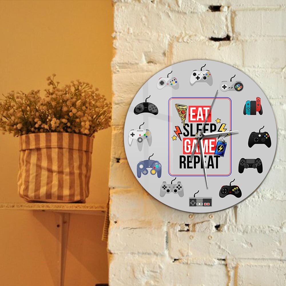 Eat Sleep Game Repeat Wall Clock