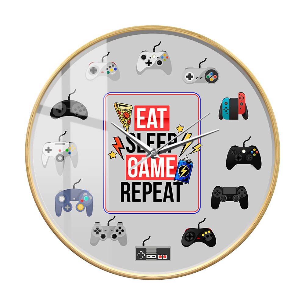 Eat Sleep Game Repeat Wall Clock