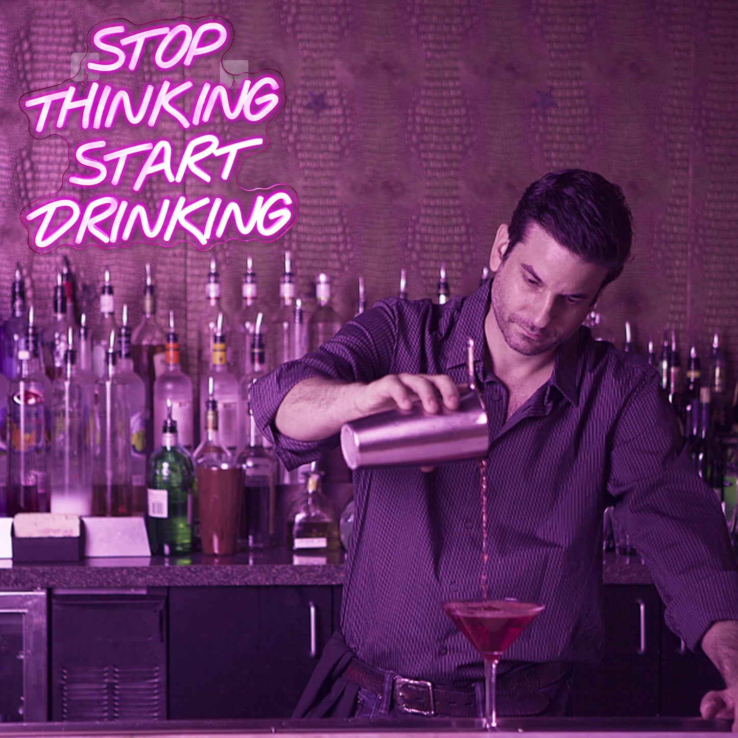 Stop Thinking Start Drinking Neon Sign - Various