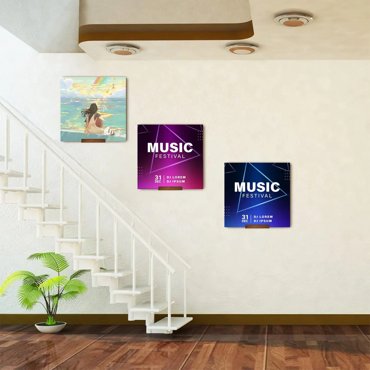 Wooden Vinyl Record Wall Display Set – 6 Holders