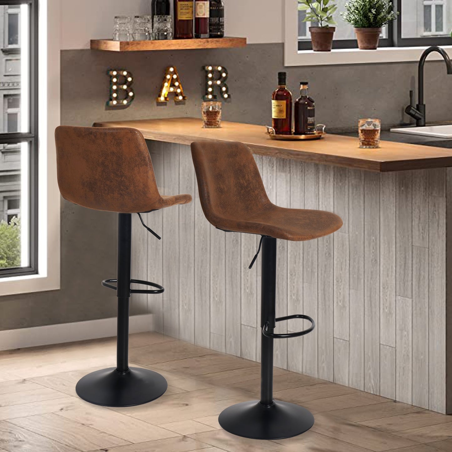 Set of 2 Bar Stools in faux faded leather
