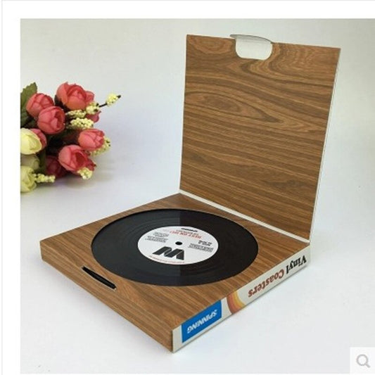 Vinyl Record Drinks Coasters with Holder – Set of 6