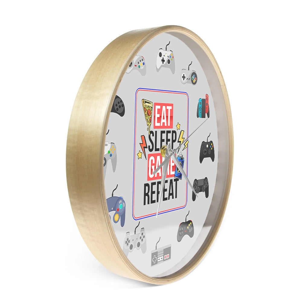 Eat Sleep Game Repeat Wall Clock