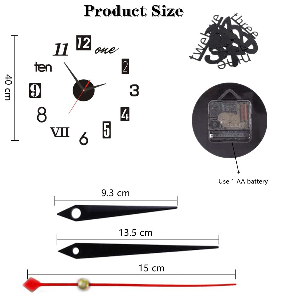 Wall Clock Stickers & Clock - 3 Colours