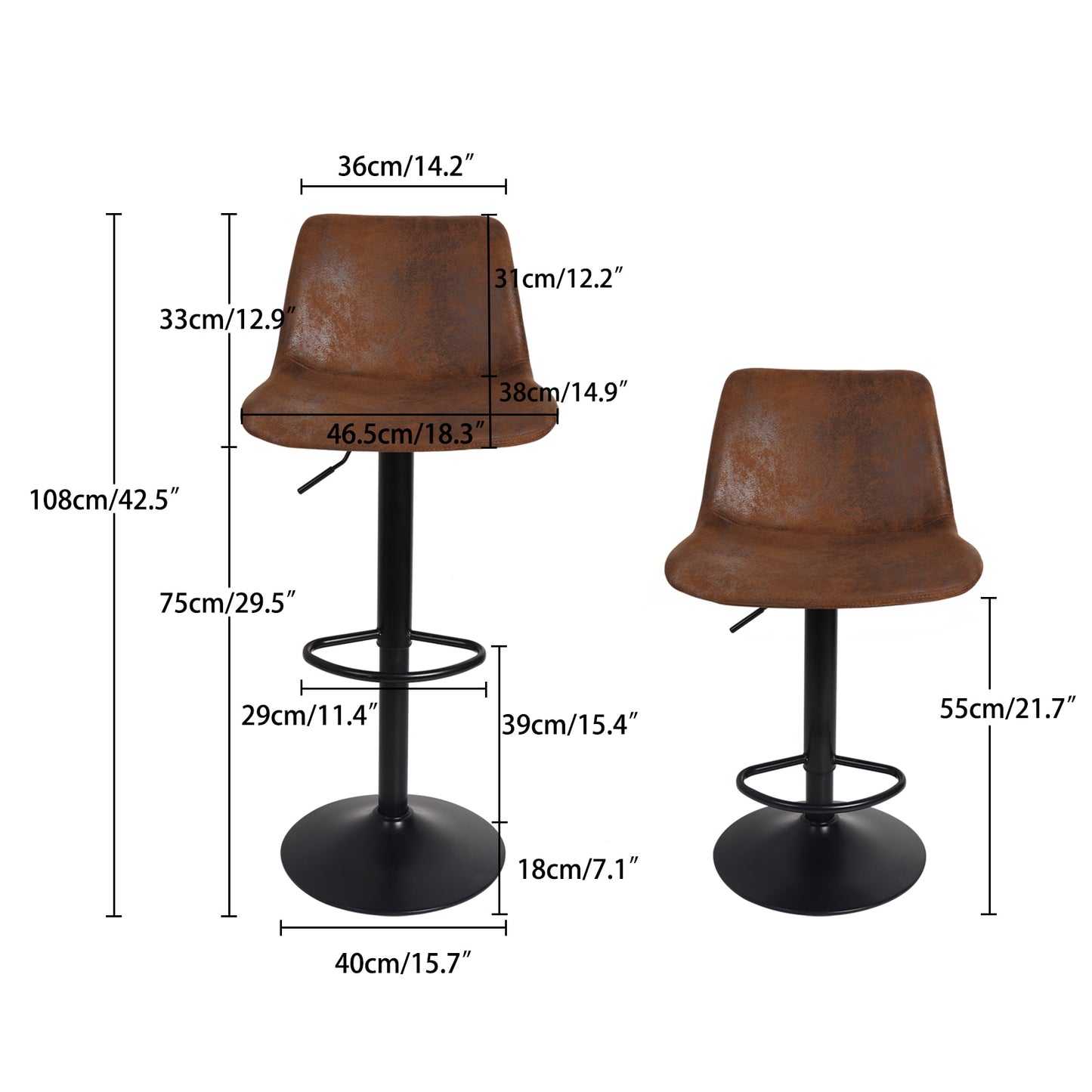 Set of 2 Bar Stools in faux faded leather