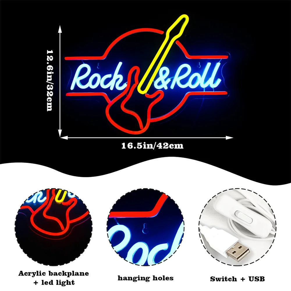 Rock Roll Guitar Neon Signs - Various
