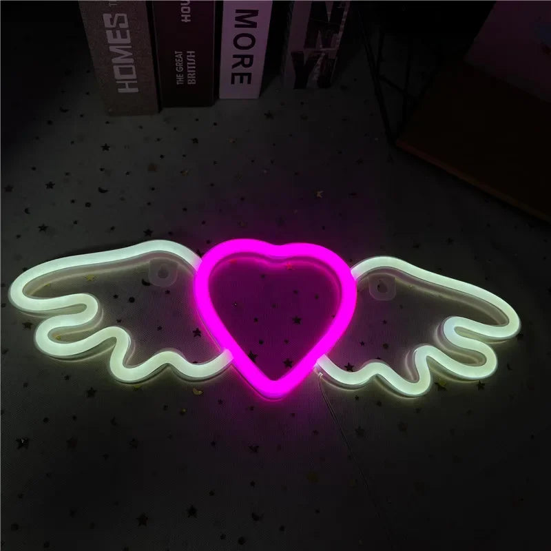 Mouth, Lip, Heart, Wings Neon Sign