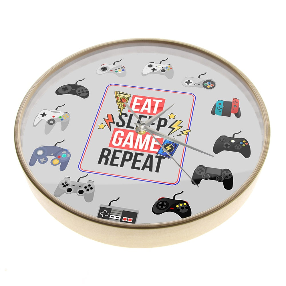 Eat Sleep Game Repeat Wall Clock