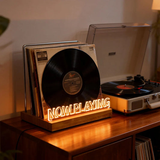 Illuminated Now Playing Vinyl Record Display Stand – Warm White LED
