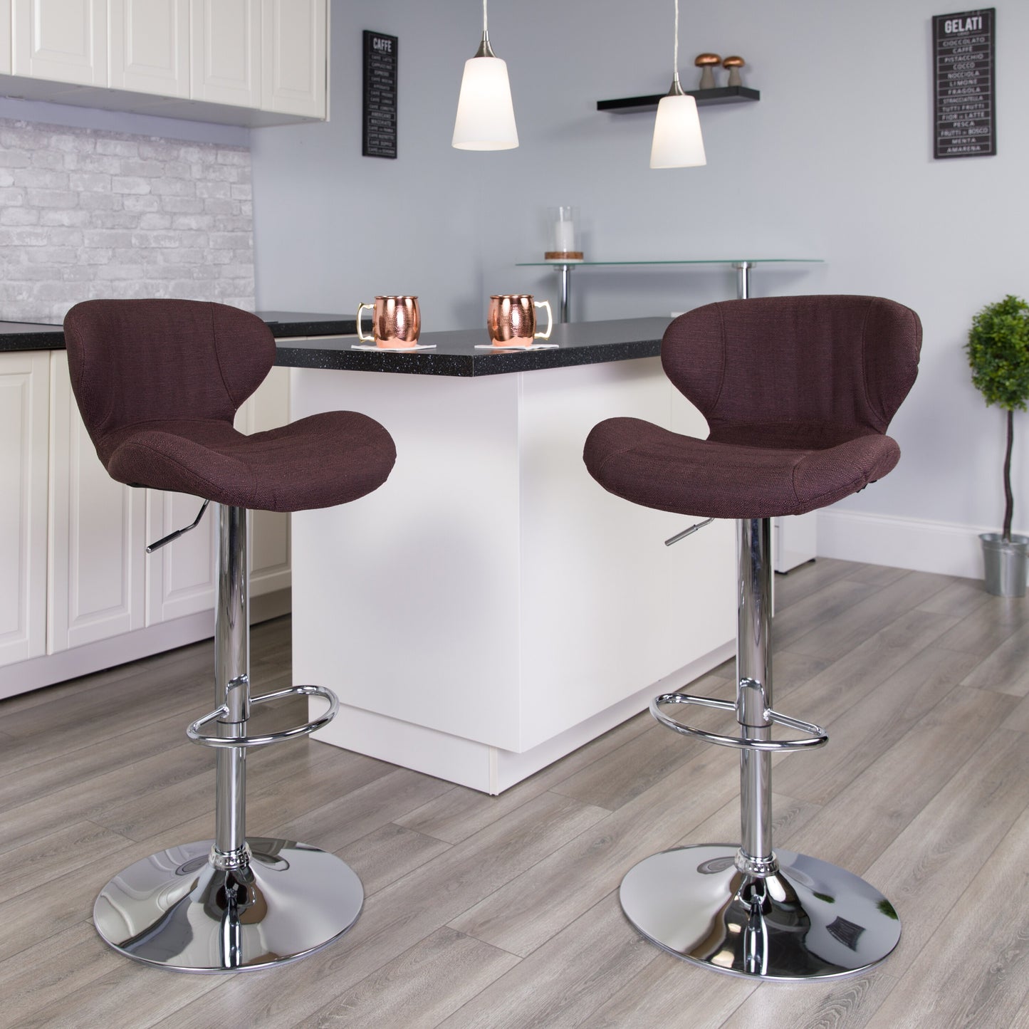 Contemporary Fabric Adjustable Kitchen Barstool - Vinyl/Fabric