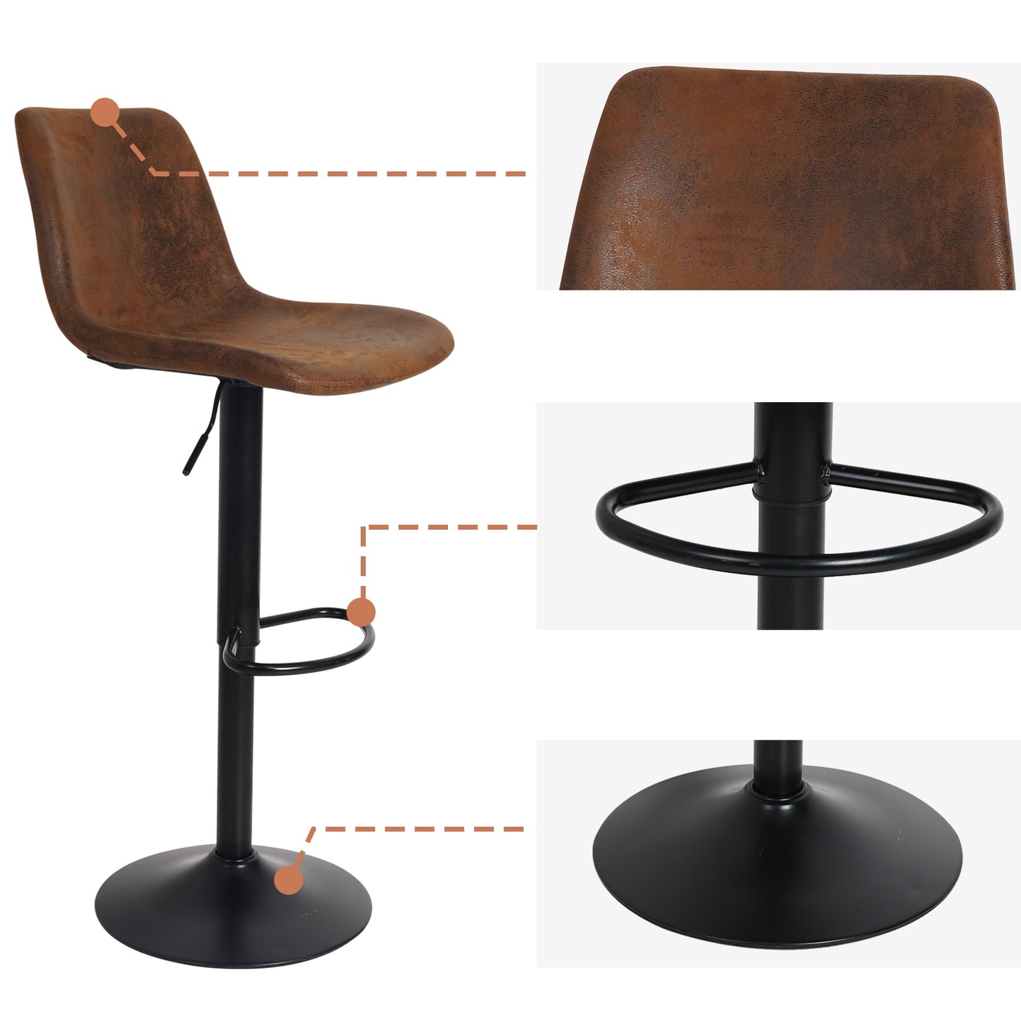 Set of 2 Bar Stools in faux faded leather