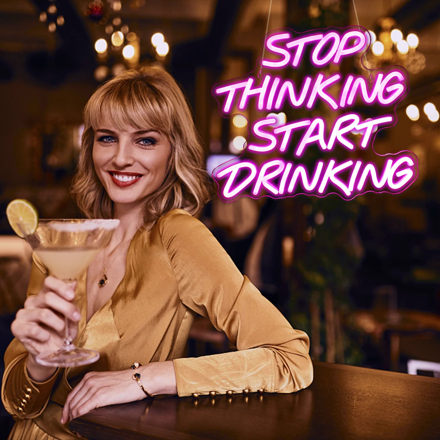 Stop Thinking Start Drinking Neon Sign - Various