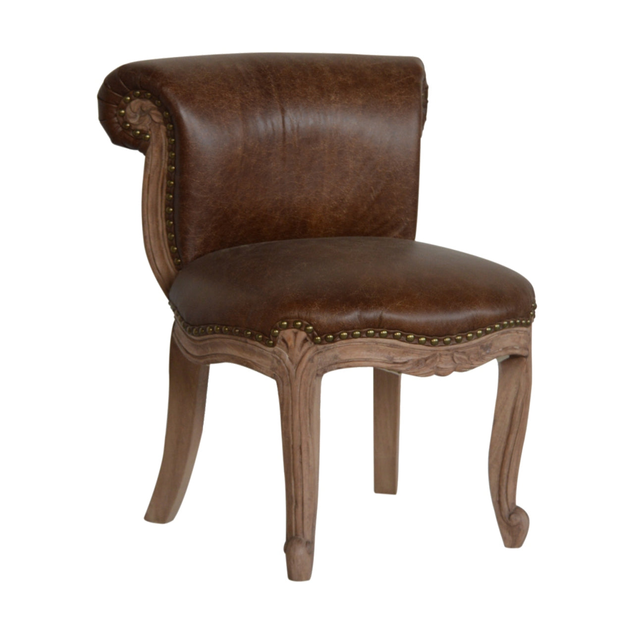 Buffalo Hide Studded Chair with Cabriole Legs - mancavesuperstore