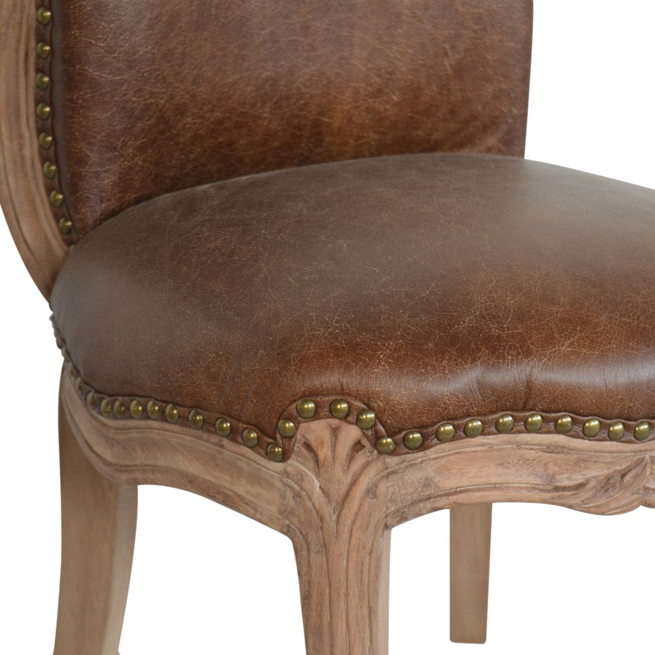 Buffalo Hide Studded Chair with Cabriole Legs - mancavesuperstore