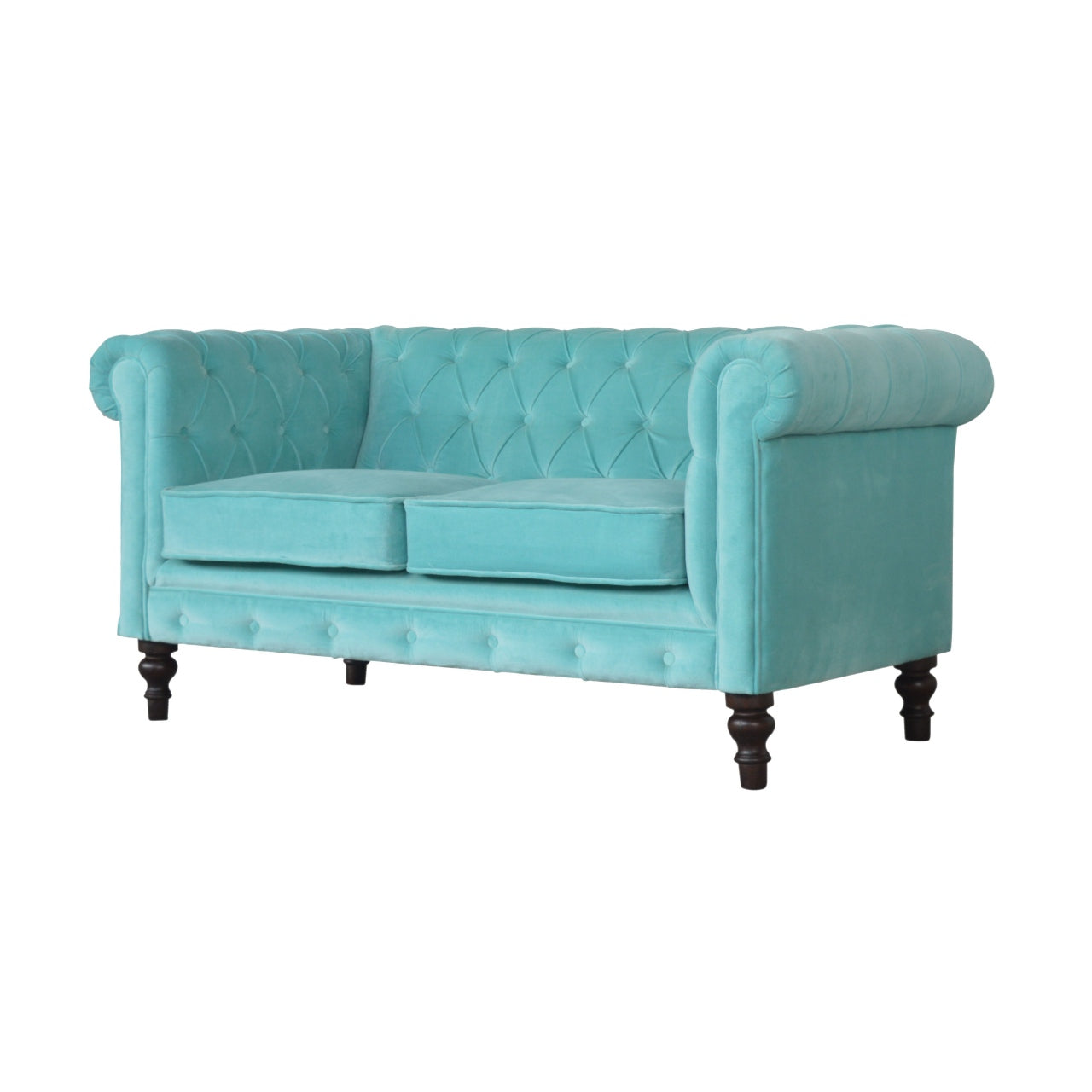 Aqua Velvet Chesterfield Sofa - mancavesuperstore
