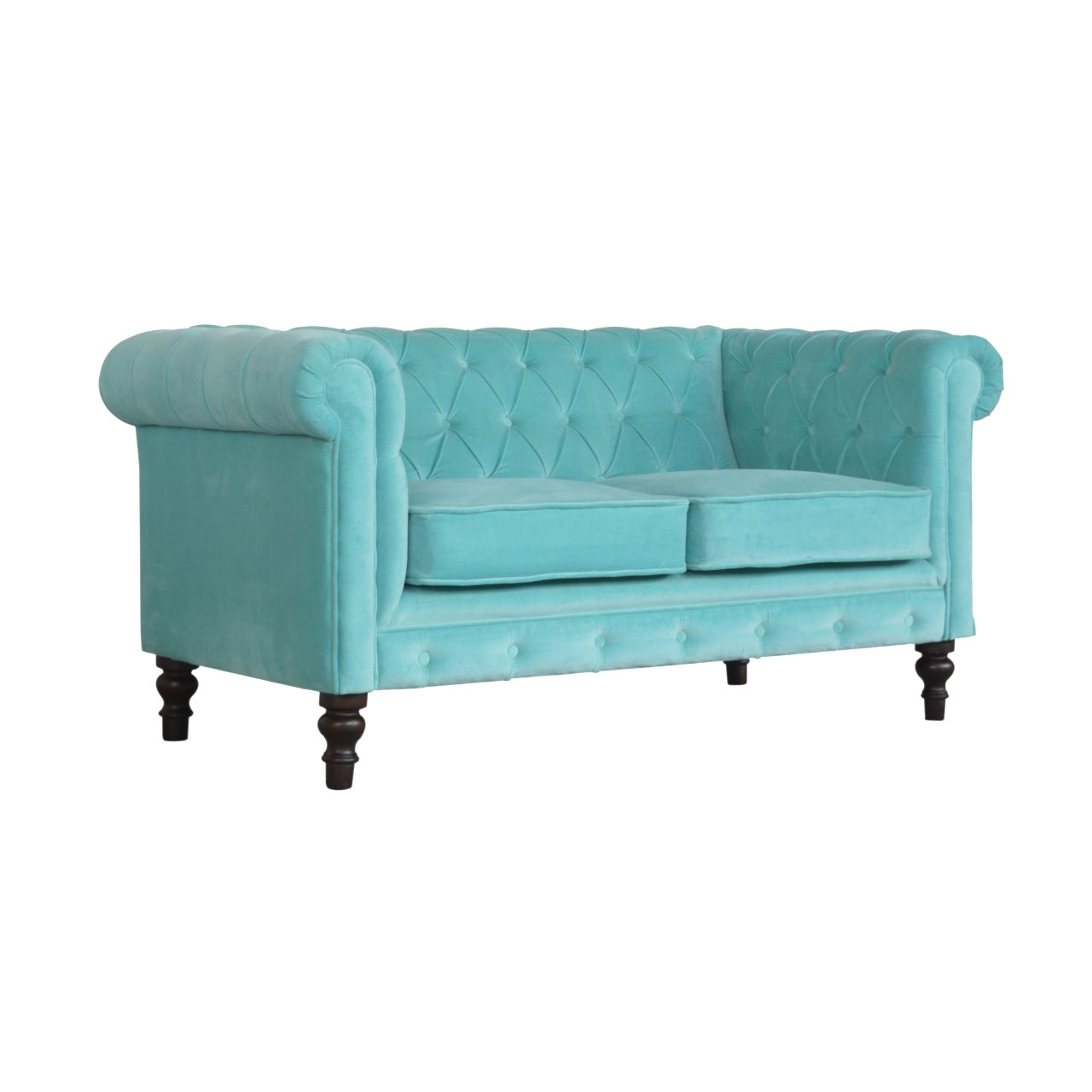 Aqua Velvet Chesterfield Sofa - mancavesuperstore