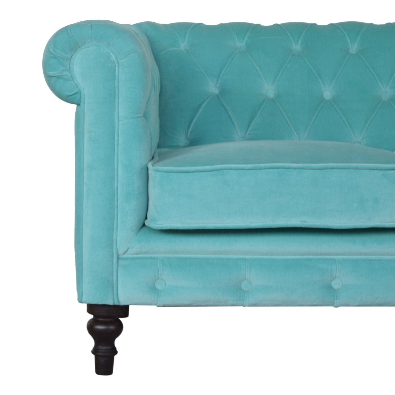 Aqua Velvet Chesterfield Sofa - mancavesuperstore