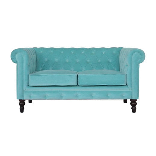 Aqua Velvet Chesterfield Sofa - mancavesuperstore