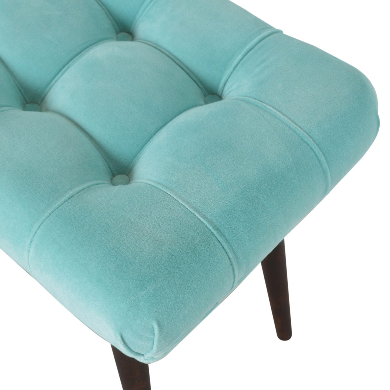 Aqua Cotton Velvet Curved Bench - mancavesuperstore