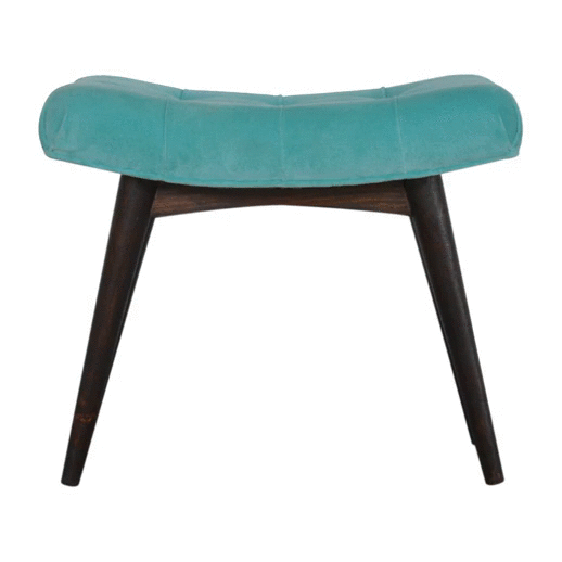 Aqua Cotton Velvet Curved Bench - mancavesuperstore