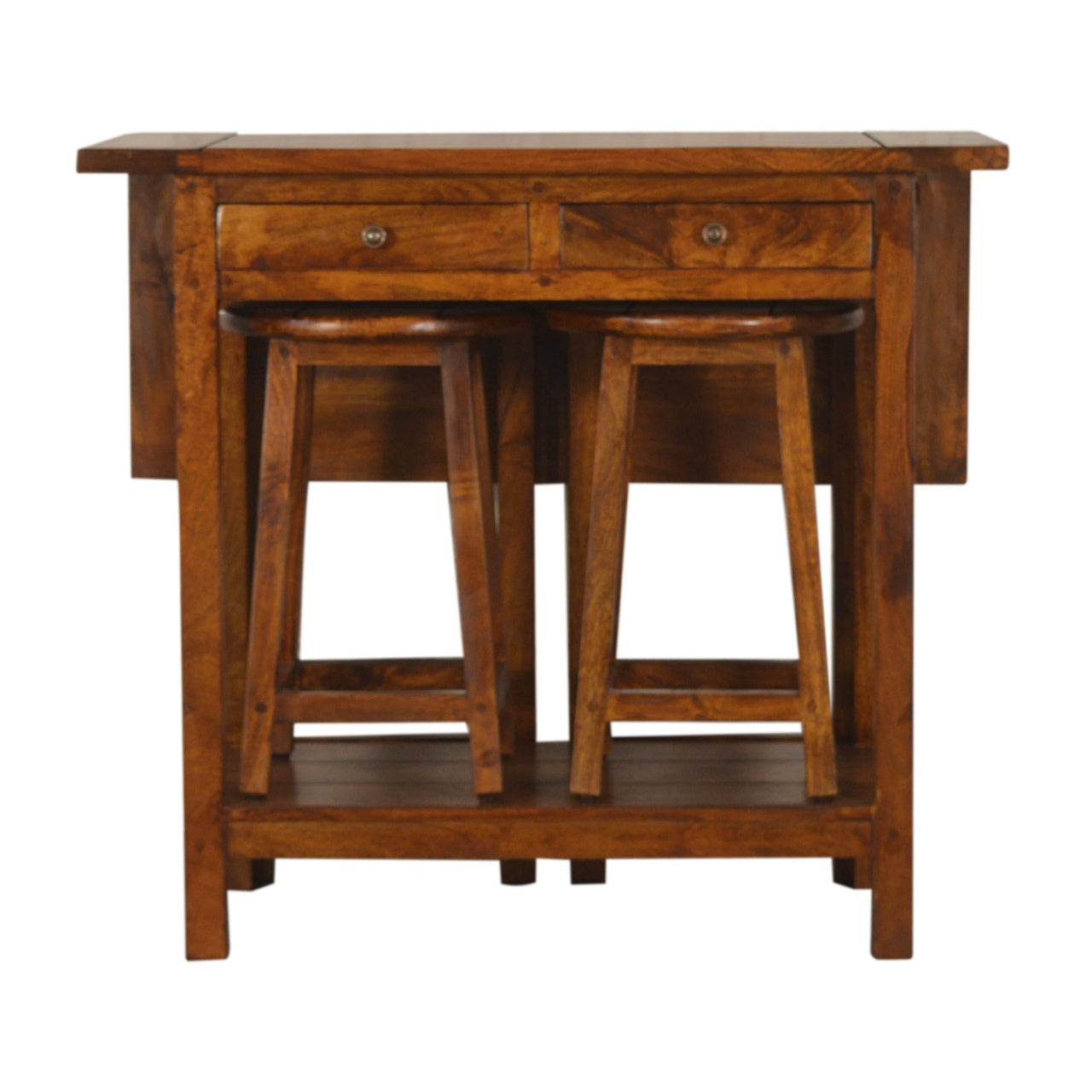 Fold & Pack Away Chestnut Breakfast Table With 2 Stools - mancavesuperstore