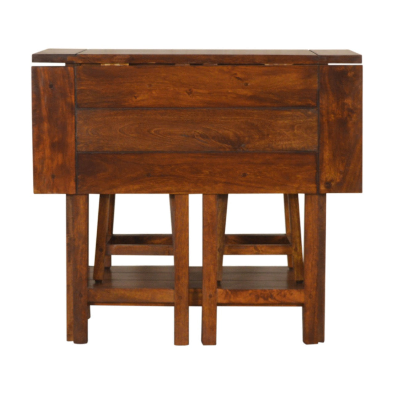 Fold & Pack Away Chestnut Breakfast Table With 2 Stools - mancavesuperstore