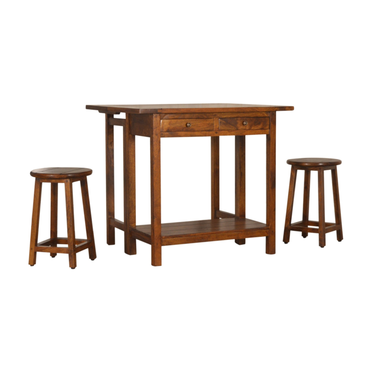 Fold & Pack Away Chestnut Breakfast Table With 2 Stools - mancavesuperstore