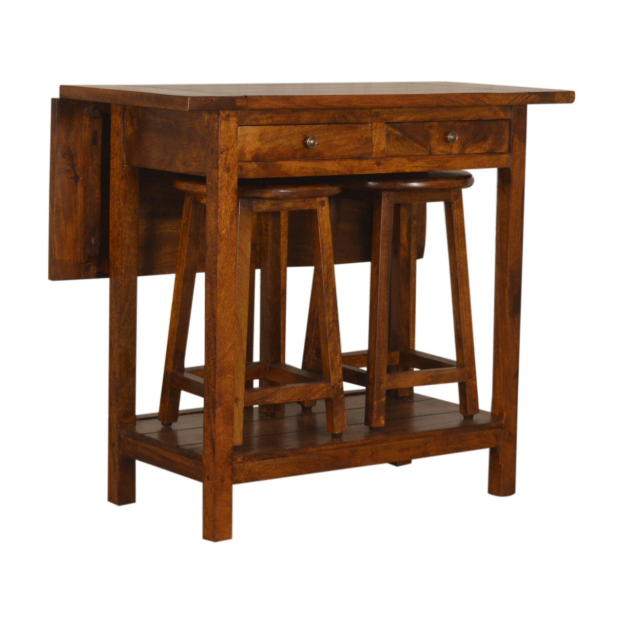 Fold & Pack Away Chestnut Breakfast Table With 2 Stools - mancavesuperstore