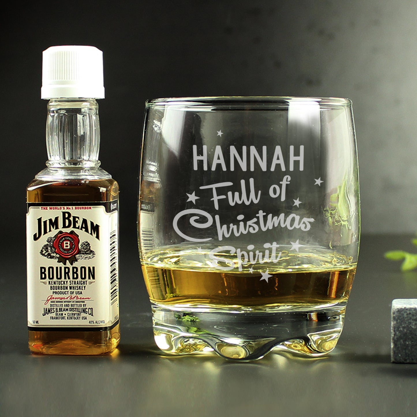 Personalised Full of Christmas Spirit Tumbler Glass & Jim Beam Miniature Set