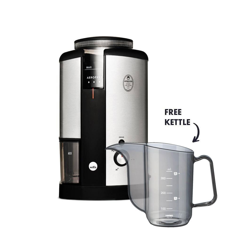 Wilfa Svart Coffee Grinder - Silver + FREE Hario Drip Kettle Air