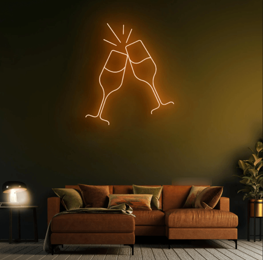 Cheers! Champagne Glasses Neon Sign - 50cm/75cm/100cm - mancavesuperstore