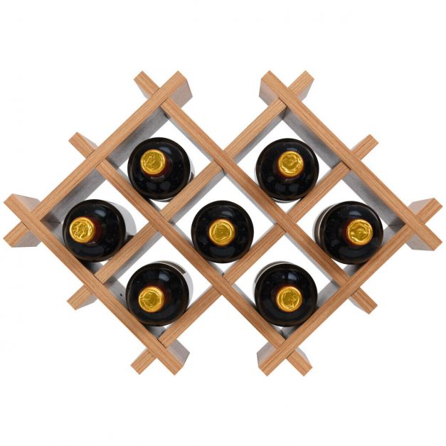 Floating Wine Rack & 4 Shelves With Glass Storage - Natural Wood