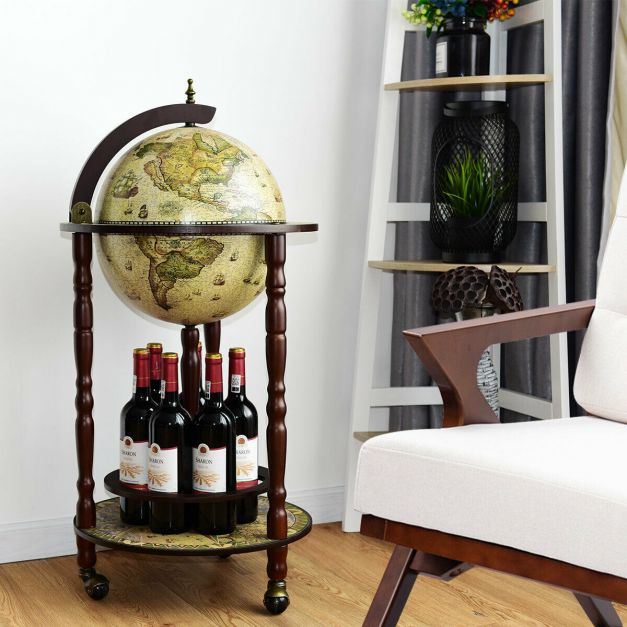Traditional Globe Drinks Cabinet with Wheels - Cream Globe