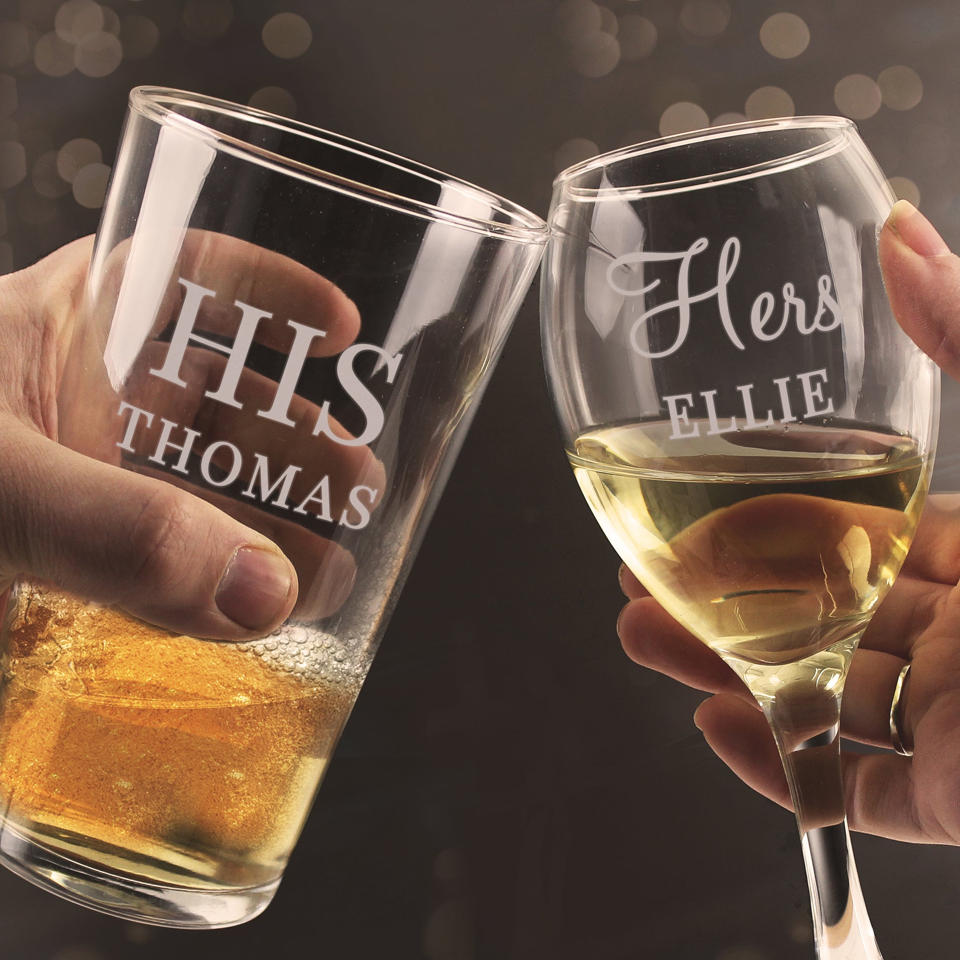 Personalised 'His & Hers' Pint Glass & Wine Glass Set - mancavesuperstore