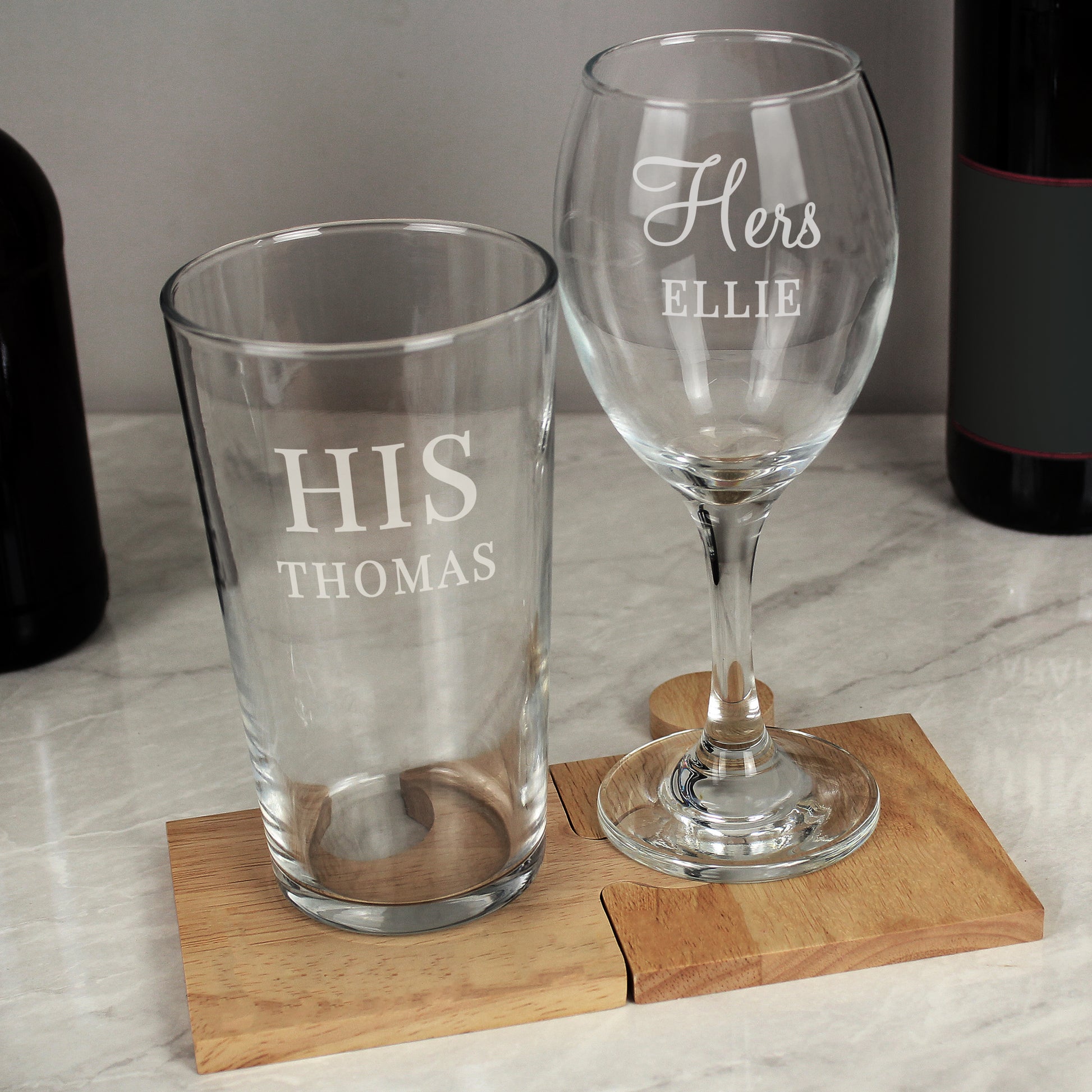 Personalised 'His & Hers' Pint Glass & Wine Glass Set - mancavesuperstore