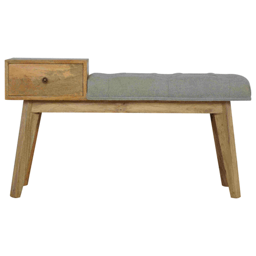 Grey Tweed 'Telephone' Bench with 1 Drawer - mancavesuperstore
