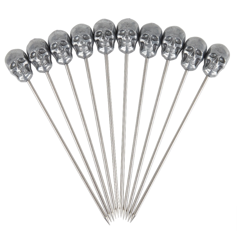 10 Pack - Silver Skull Garnish Pick - mancavesuperstore