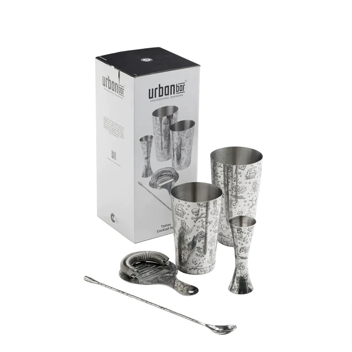 Urban Bar Tattoo Stainless Steel 5 Piece Cocktail Set - mancavesuperstore