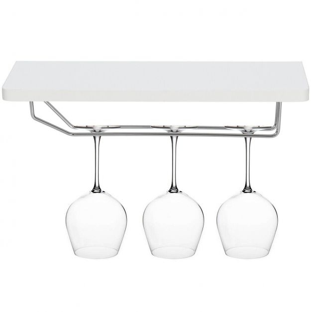 Floating Wine Rack & 4 Shelves With Glass Storage - White