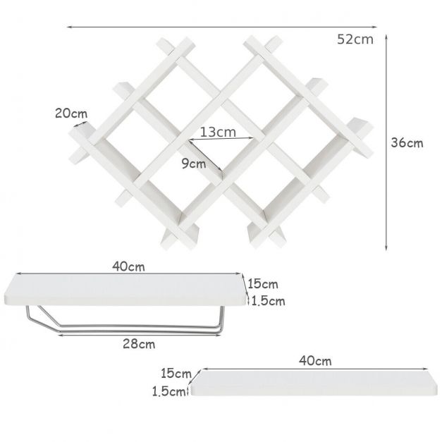 Floating Wine Rack & 4 Shelves With Glass Storage - White