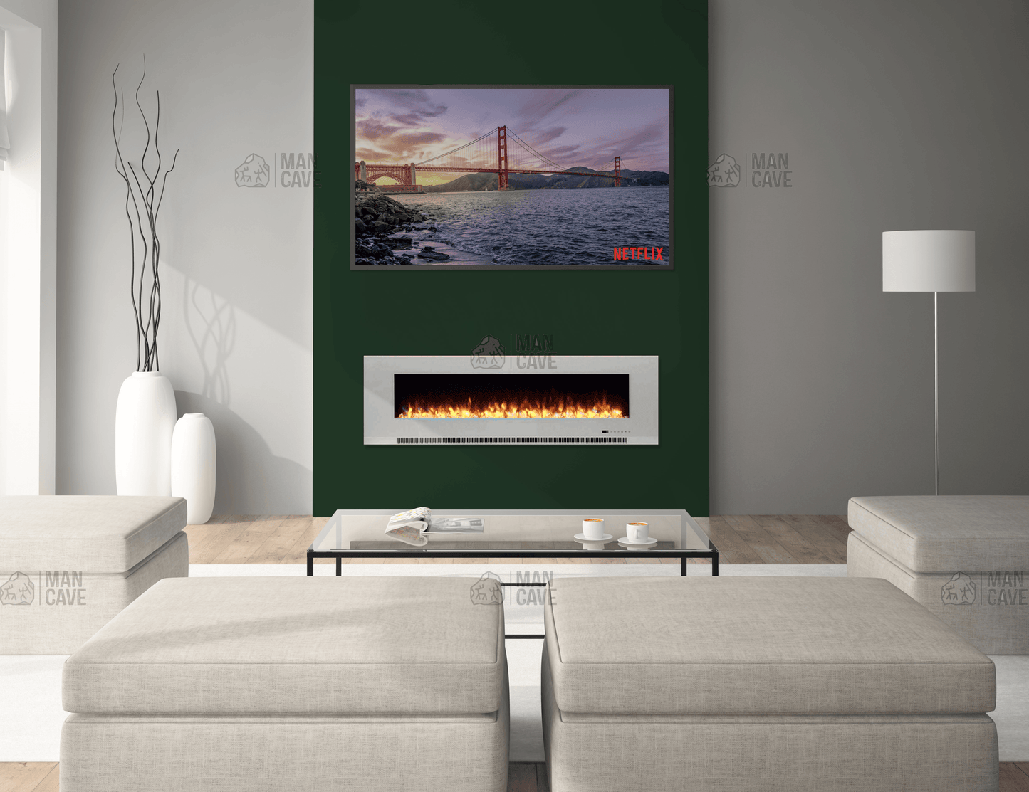 Aurora Flush Mounted Electric Fire - 50 inch - mancavesuperstore